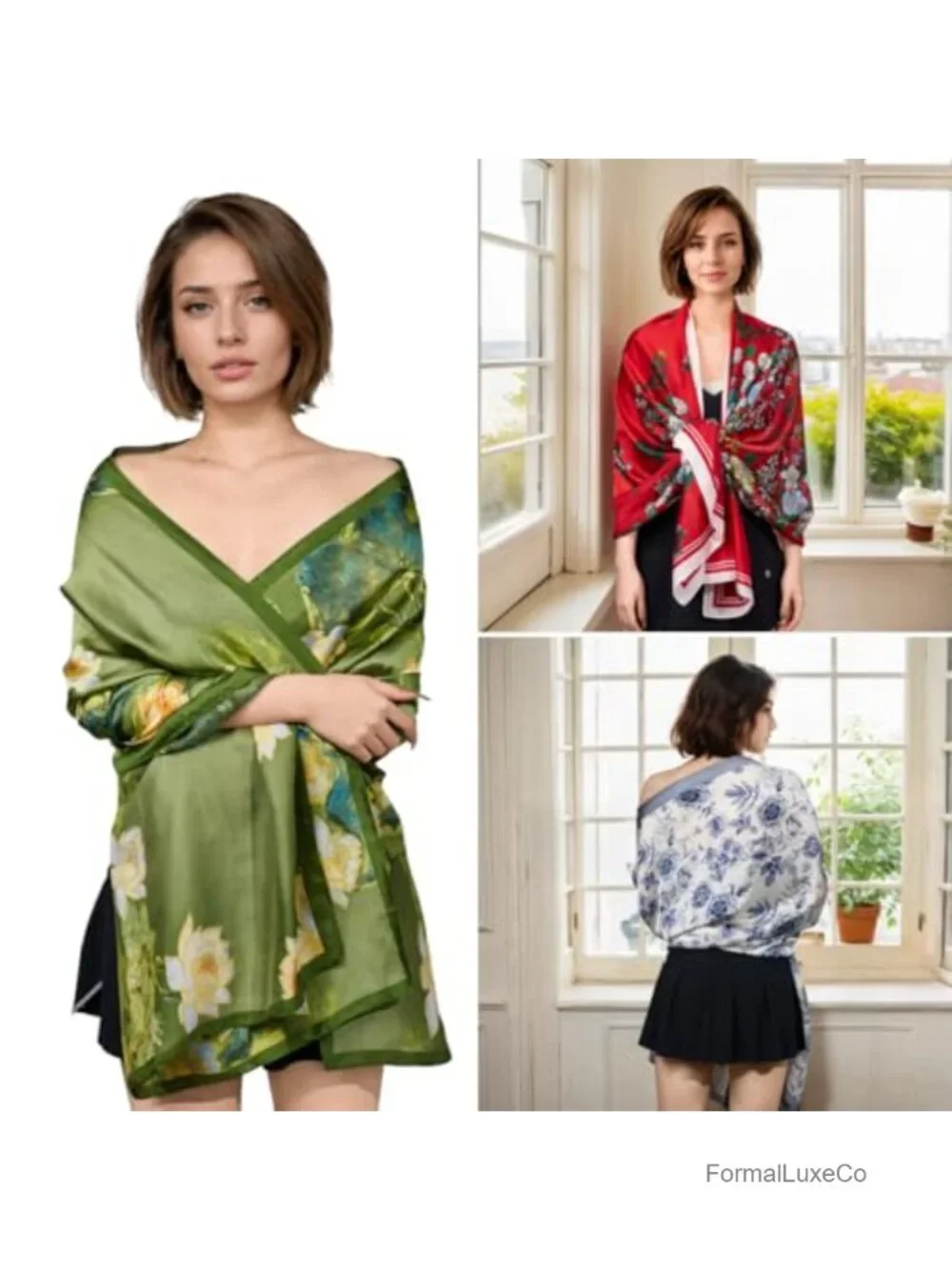 Lightweight Long Floral Scarf Shawl Wrap Satin Evening Pashmina